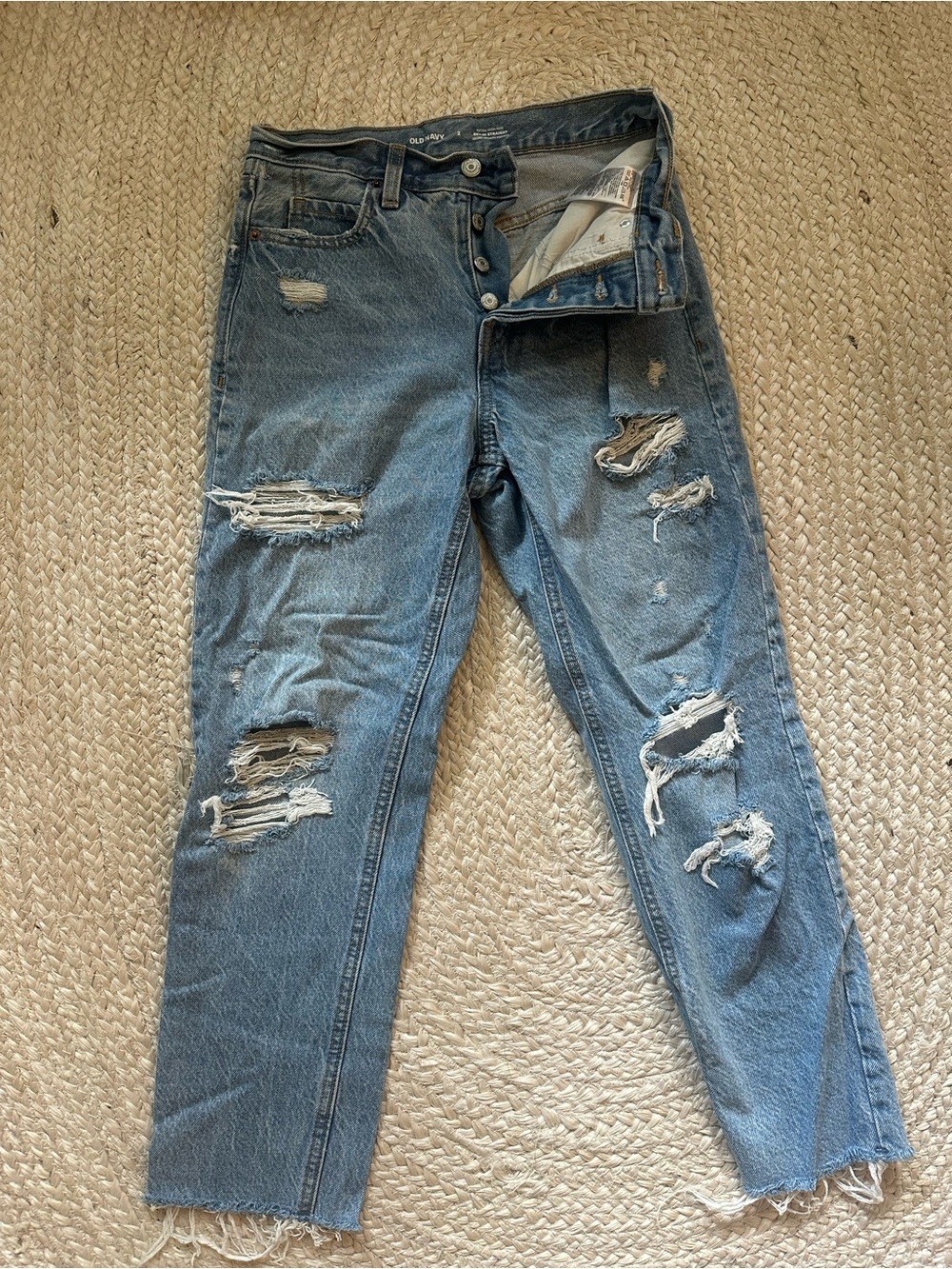 Old Navy Light Blue Distressed Straight-Leg Jeans